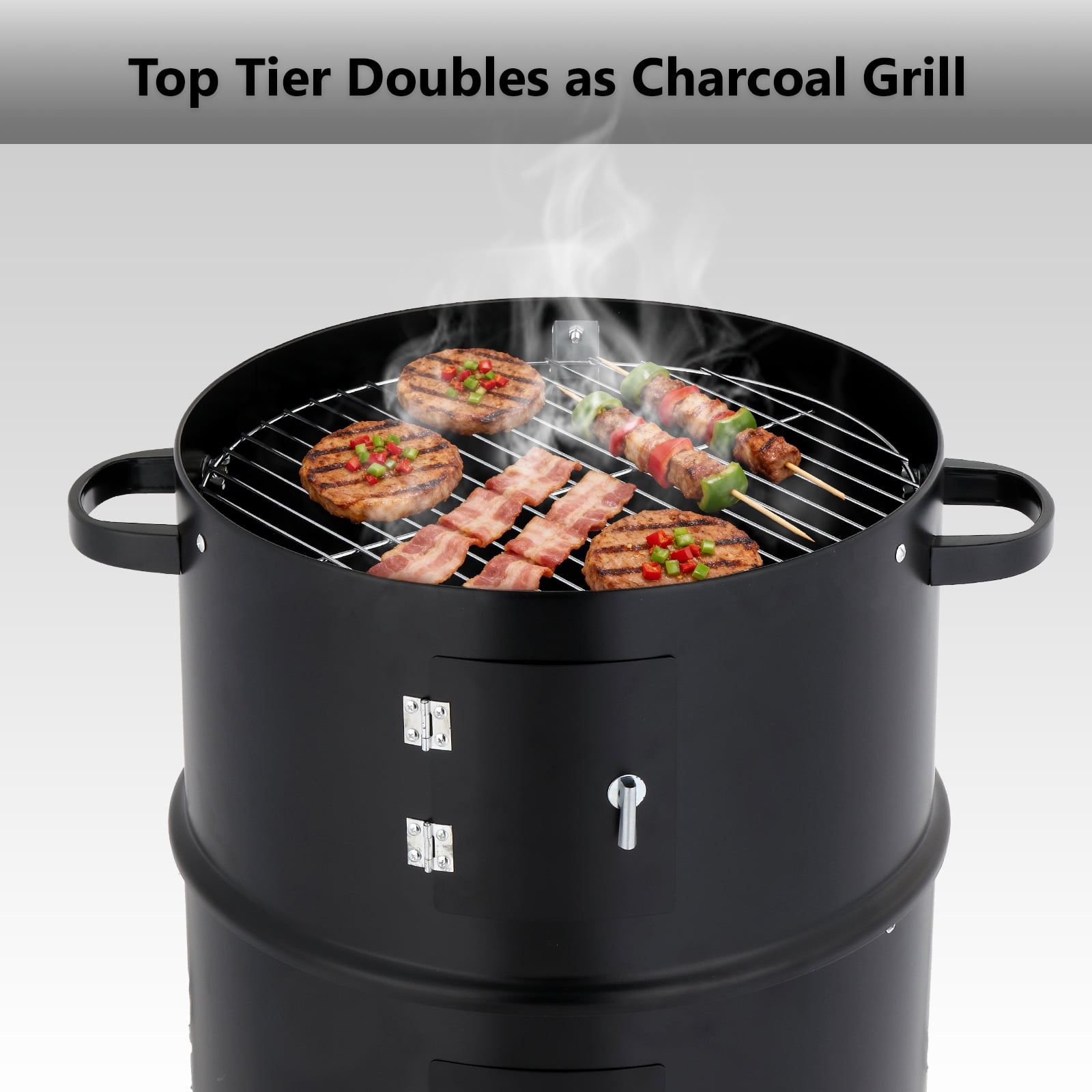 Tcbosik 16 inch Round Charcoal Smoker Grill, Heavy-Duty BBQ Cooker with Hooks and Thermometer for Outdoor Patio, Yard, Garden, Deck, Black