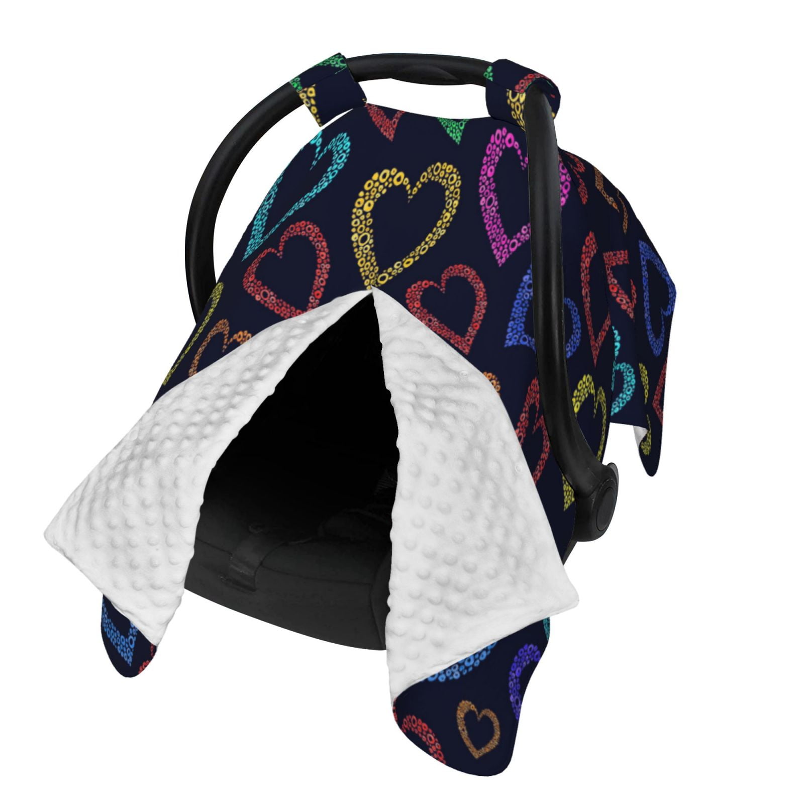 Naloa Colored Hearts Baby Car Seat Cover, Breathable Baby Carrier Cover, Multiuse Baby Carrier Cover & Nursing Breastfeeding Cover