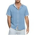 thumbnail image 2 of Shirts for Men, Xunlbb Men Casual Fashion V-neck Sleeve Pullover Breathable Shirt Blouse on, 2 of 5