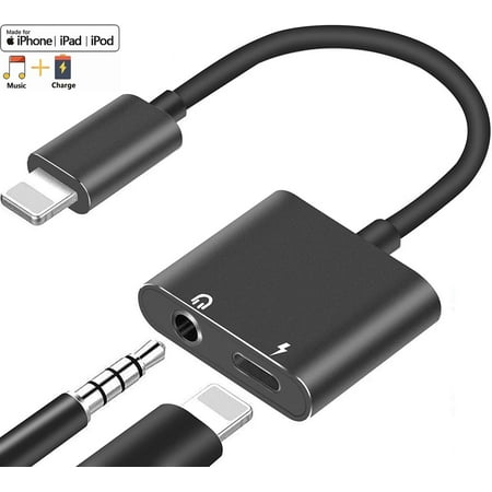 iPhone Adapter for AUX Charger, 2 in 1 Lightning to 3.5mm iPhone Jack AUX Audio Adapter & Charger for iPhone 11/11 Pro/XS/XR/X/8 7 6, iPad, iPod, Support Calling & Music,Black