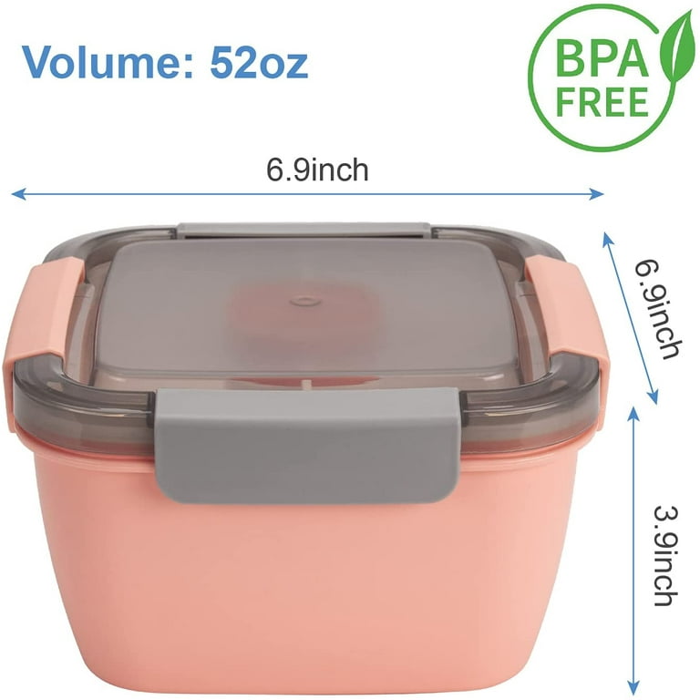 shopwithgreen 52 OZ to Go Salad Container Lunch Container,  BPA-Free, 3-Compartment for Salad Toppings and Snacks, Salad Bowl with Dressing  Container, Built-in Reusable spoon, Microwave Safe: Salad Plates