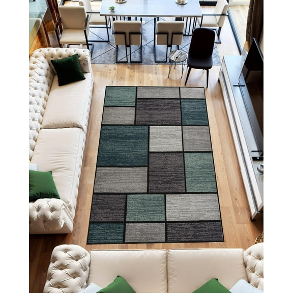 Abstract Modern Area Rug Geometric Living Room Carpet 5x7 Blue