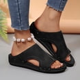 thumbnail image 2 of Dakaela Women's Cork Slide Sandals Slip on Open Toe Leather Footbed Orthopedic Slippers Arch Support Beach Summer Walking Shoes Black 6, 2 of 8