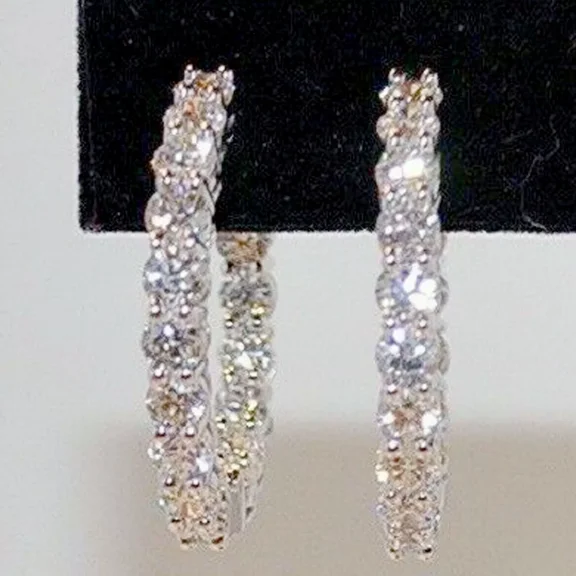 3.50 CT Round Cut Moissanite Hoop Earrings 14K White Gold Plated Silver 22 mm