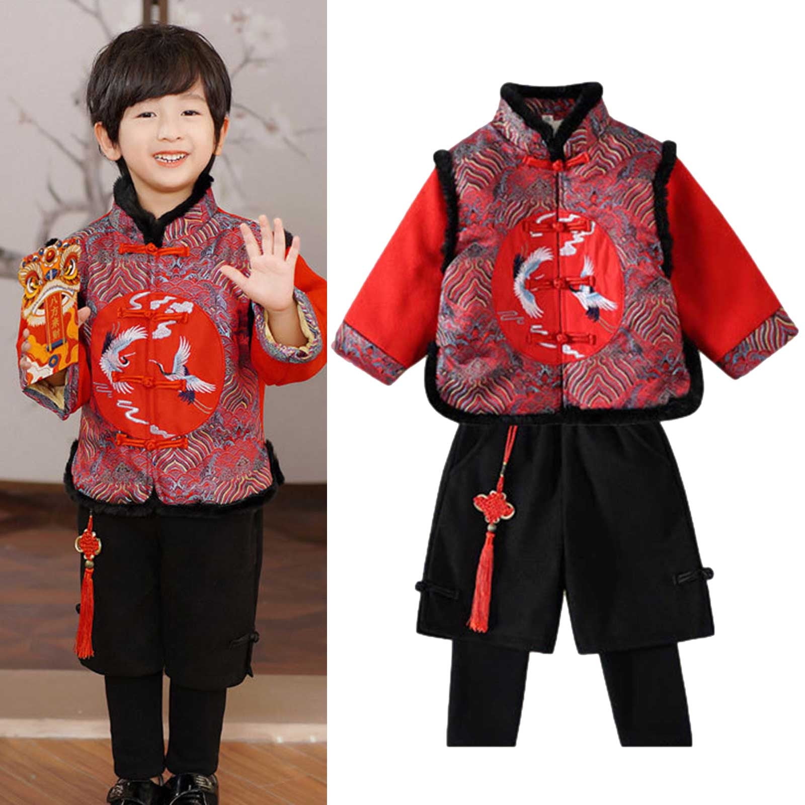 EGNMCR Chinese Traditional Clothes for Kids Toddler Baby Kid Boys Lunar Chinese New Year Tang Suit Clothes Warm Coat Gentleman Suit Walmart