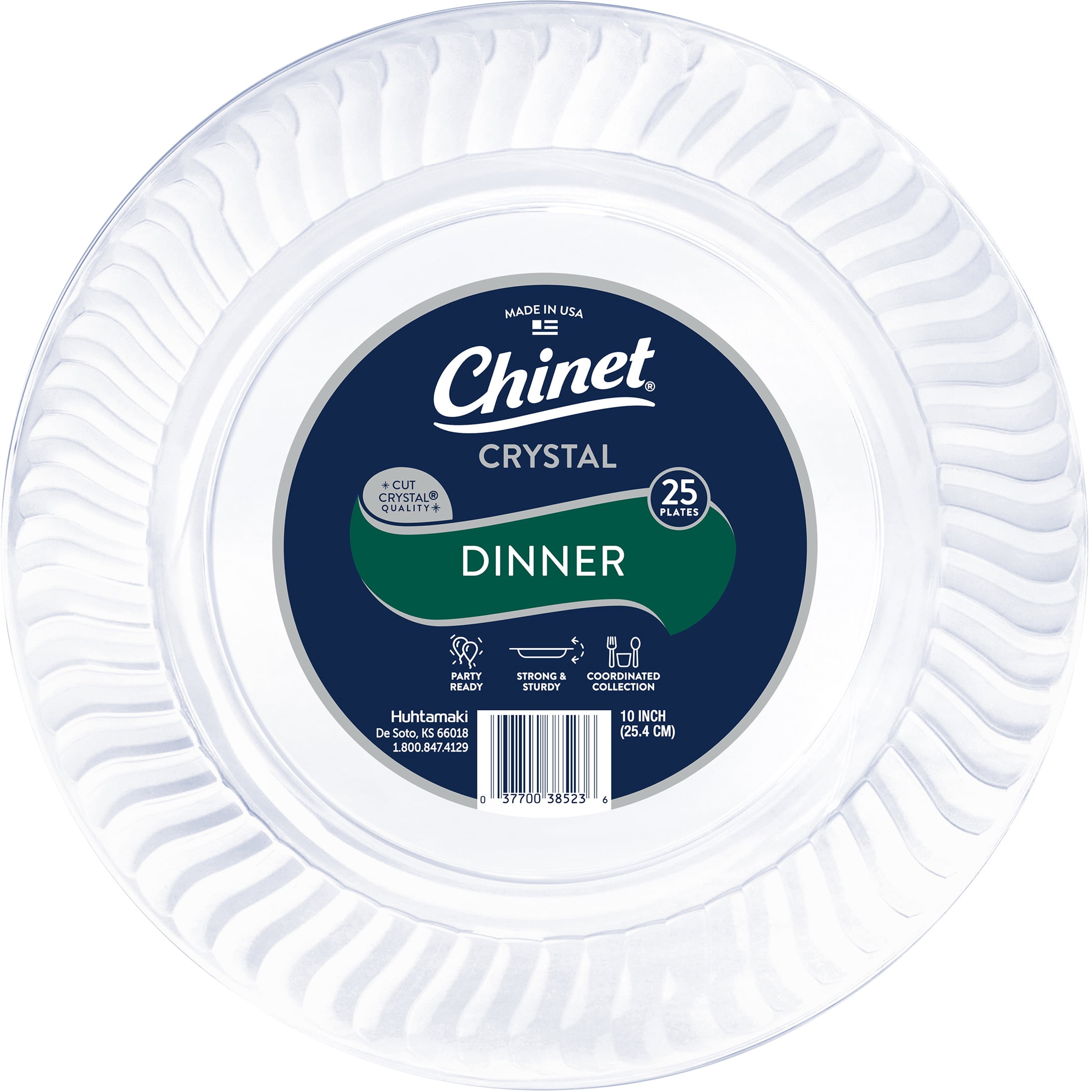 Chinet Cut Crystal Plastic Plates with Strong & Sturdy Design, 25 Count, Clear, 10 Inch