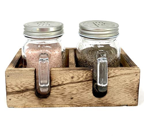 Farmhouse/Cottage/Primitive Mason Jar Salt & Pepper Can Caddy Holder 