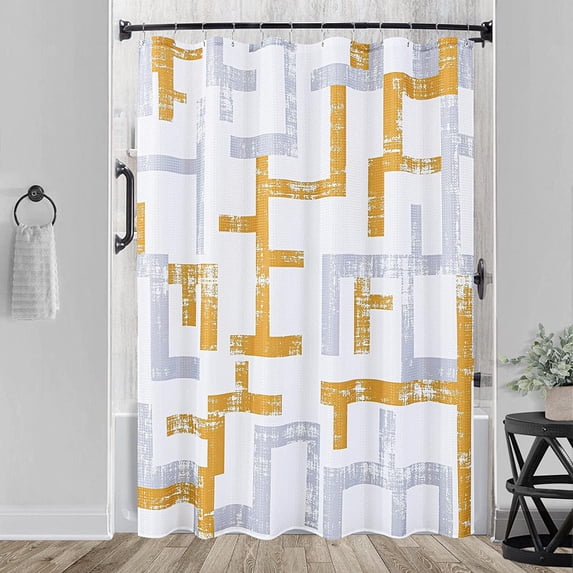 Modern Geometric Shower Curtain Blue, Waterproof Shower Curtains and Polyester Bath Curtain for Bathroom, Textured Fabric Shower Curtain Set with 12 Hooks, Machine Washable, 72 x 72 inch