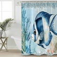 thumbnail image 2 of Small Stall Shower Curtain 48x72 Inch Narrow Half Size Coastal Ocean Fish Bath Curtains Bathroom Decor Summer Watercolor Coral Waterproof Fabric Shower Curtain Set with Hooks 48 Inch, 2 of 6
