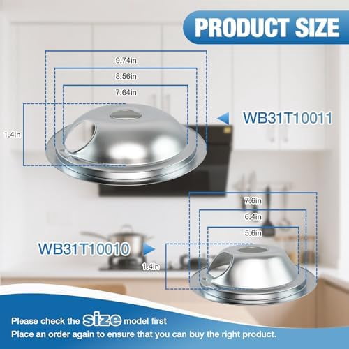 WB31T10010 WB31T10011 Chrome Drip Pans Set (4 Pack) - 2x6" & 2x8" Replacement for GE, Hotpoint, Kenmore Electric Stoves with Locking Slot - Chrome Plated Steel Burner Bowls
