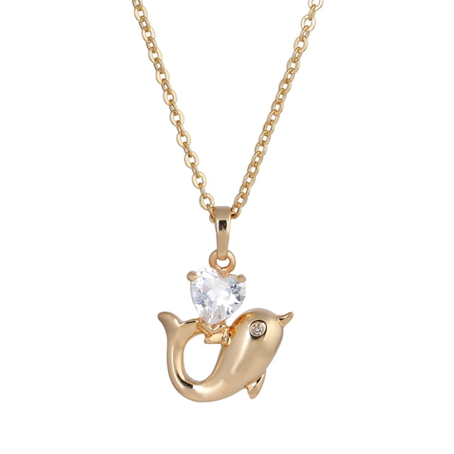 MasteelfCA Collier Femme Incrusté de Diamants Forme Dauphin Cœur Zincon Percé Délicat Ajouré (Doré)