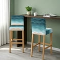 thumbnail image 2 of Turquoise Ombre Stripe Bar Stool Cover Set of 2, Summer Beach Abstract Waves Moires Stretch Bar Chair Cover, Removable Washable Pub Counter Stool Chair Slipcover for Kitchen Dining Room Pub Cafe, 2 of 9