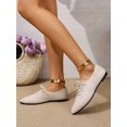 thumbnail image 3 of Women's Black Fashionable Solid Color Oxford Shoes Lace-up Pointed Toe Suede-like Flat, 3 of 4