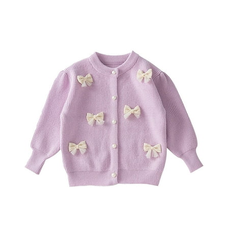 

Xijirk Girls Sweaters Girls Bow Cardigan Sweater Autumn and Winter Baby Girls Knitted Coat Korean Sweater Dress Size 2-3 Years