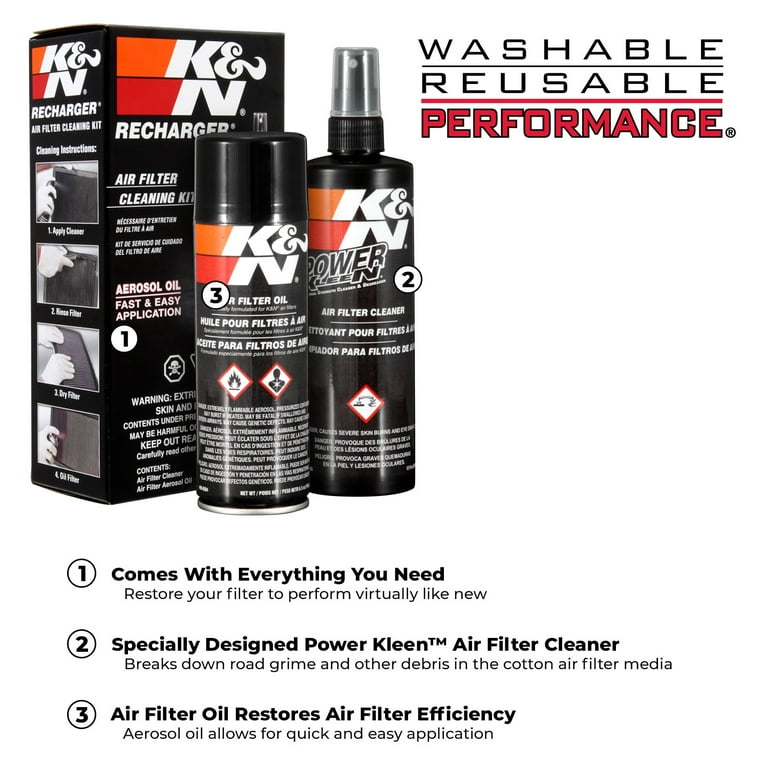 K&N Air Filter Cleaning Kit: Aerosol Filter Cleaner and Oil Kit