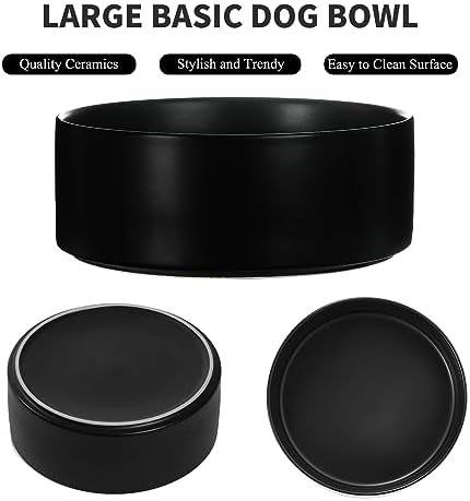 8'' Ceramic Dog Bowl - 70Oz, Heavy Duty, Non-Slip, Dishwasher Safe, Modern Style, Food Grade Stoneware Pet Bowl, Black