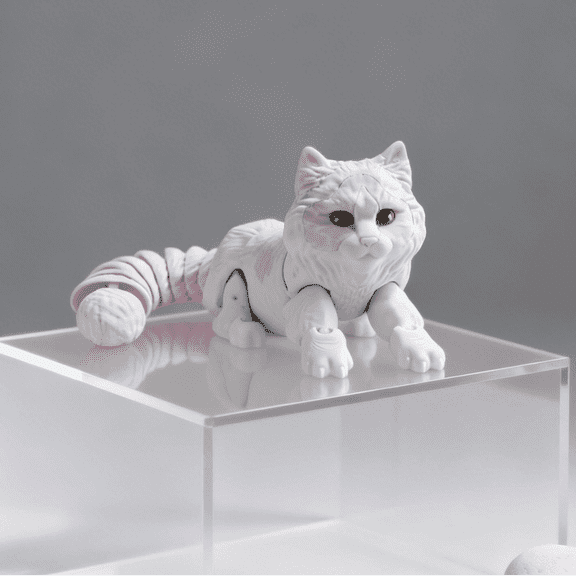 Poseable 3D-Printed Animal Figurine —9.8in Adorable Maine Coon Cat Flexible Articulated 3D Animals for Stress Relief & Unique Desk Decor, Home and car decor. Unique gift for cat lovers.