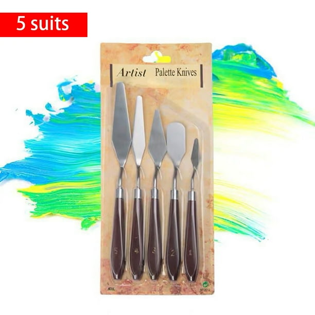 Espátula de pintura de acero inoxidable paleta de mezcla de colores raspador de pintura con mango de plástico 5 Piezas Scienceny EL4648-00B