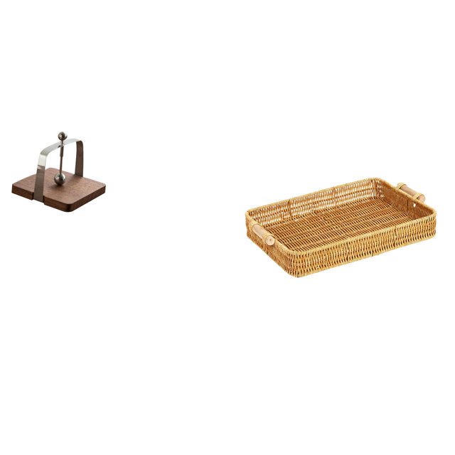 Elegante organizador de servilletas y pañuelos de madera con cesta de frutas tejida, cuenco para aperitivos y plato de pan para cocina, oficina, mesa