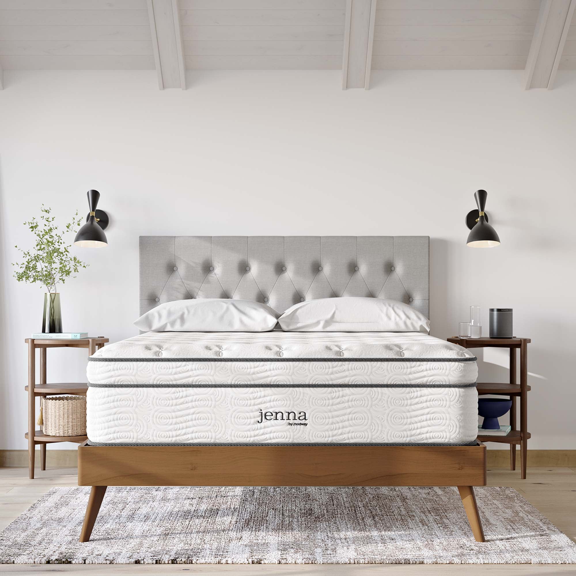 Modway Jenna 14" Modern Innerspring and Foam King Mattress in White