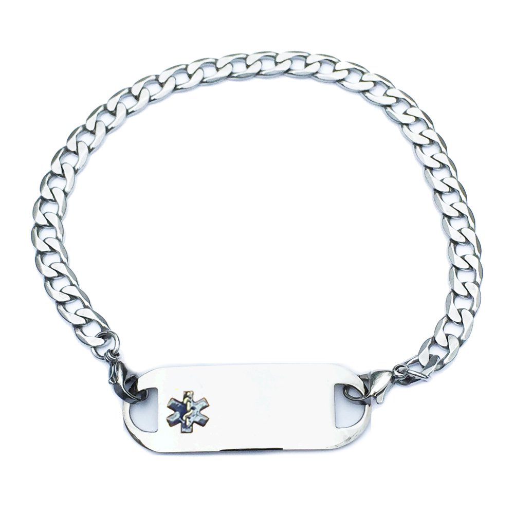 Ladies Curb Link Medical Alert ID Bracelet with Engraving Plate. Custom