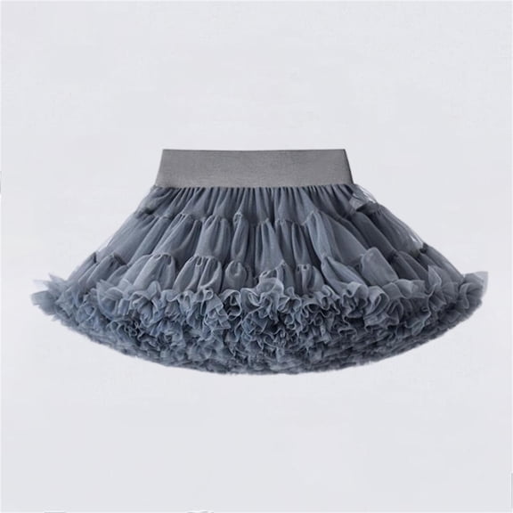 Girls Tutu Skirt Fluffy Tulle Ballet Skirt, Kids Kids Party Princess Dance Skirt with Elastic Waist for Dress Up, Dark Gray,Size 5-7 T