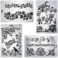 thumbnail image 1 of Outdoor Fall Decor 4 Pieces 10x 6.8 Inch Mixed Flower Bird Drawing Stencils Plastic Painting Templates Set For Arts Cart Making Journaling Scrapbooking Diary Wood, 1 of 5