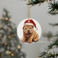 thumbnail image 3 of DistinctInk Hanging Ceramic Christmas Tree Ornament with Gold String - Great Gift/Present - 2 3/4 inch Diameter - Chinese Shar-Pei Puppy Drawing Design, 3 of 4
