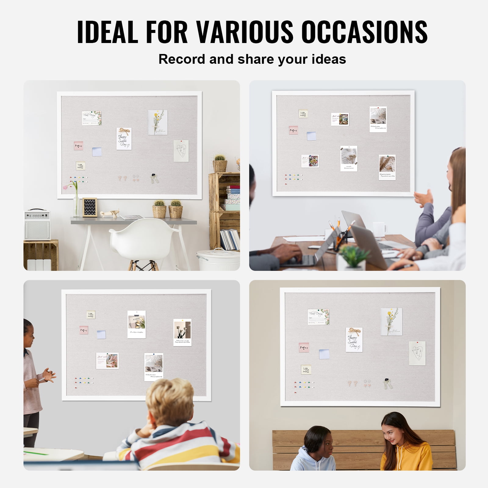 KFFKFF 48"x36" White Cork Board featuring Linen Surface - Chic Wall-Hanging Message Board for Home, School, Office - Sophisticated & Practical Information Display