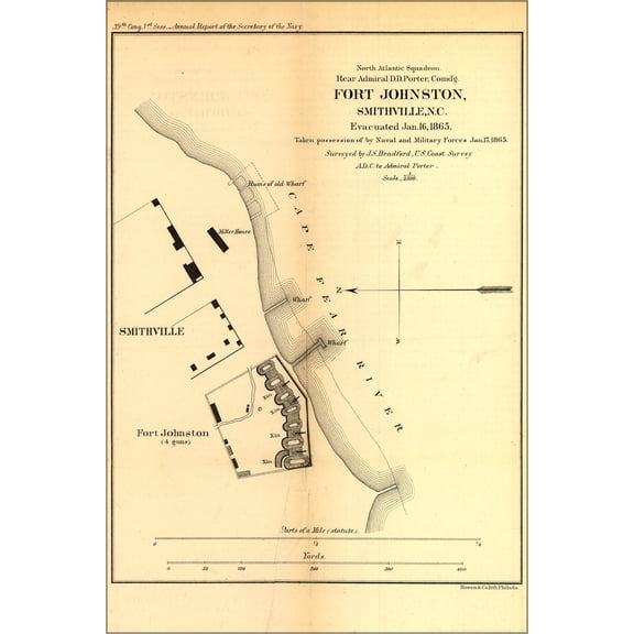 24"x36" Gallery Poster, map Fort Johnston, Smithville north carolina 1865
