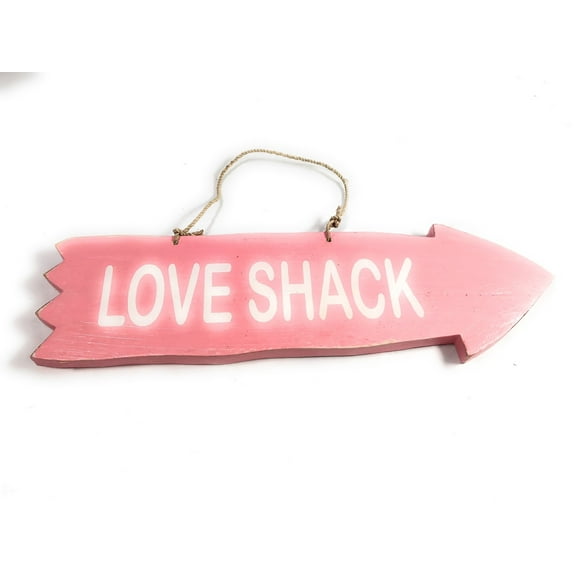 Arrow Sign "Love Shack" Wooden 12" X 4" - Pink | #snd25099p