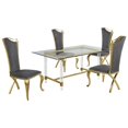 thumbnail image 1 of 5pc. 68" x 40" Glass Dining Set with 4 Chairs and Gold Stainless Steel, 1 of 4
