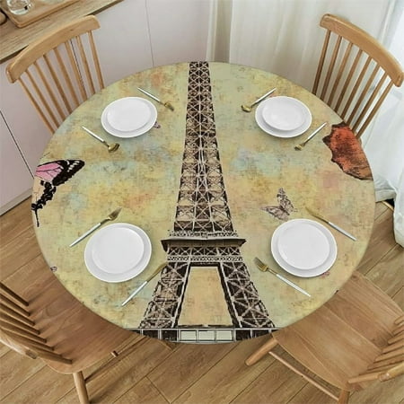 

Autua Eiffel Tower Flowers Butterfly Round Tablecloth Stain-Resistant 54 -58