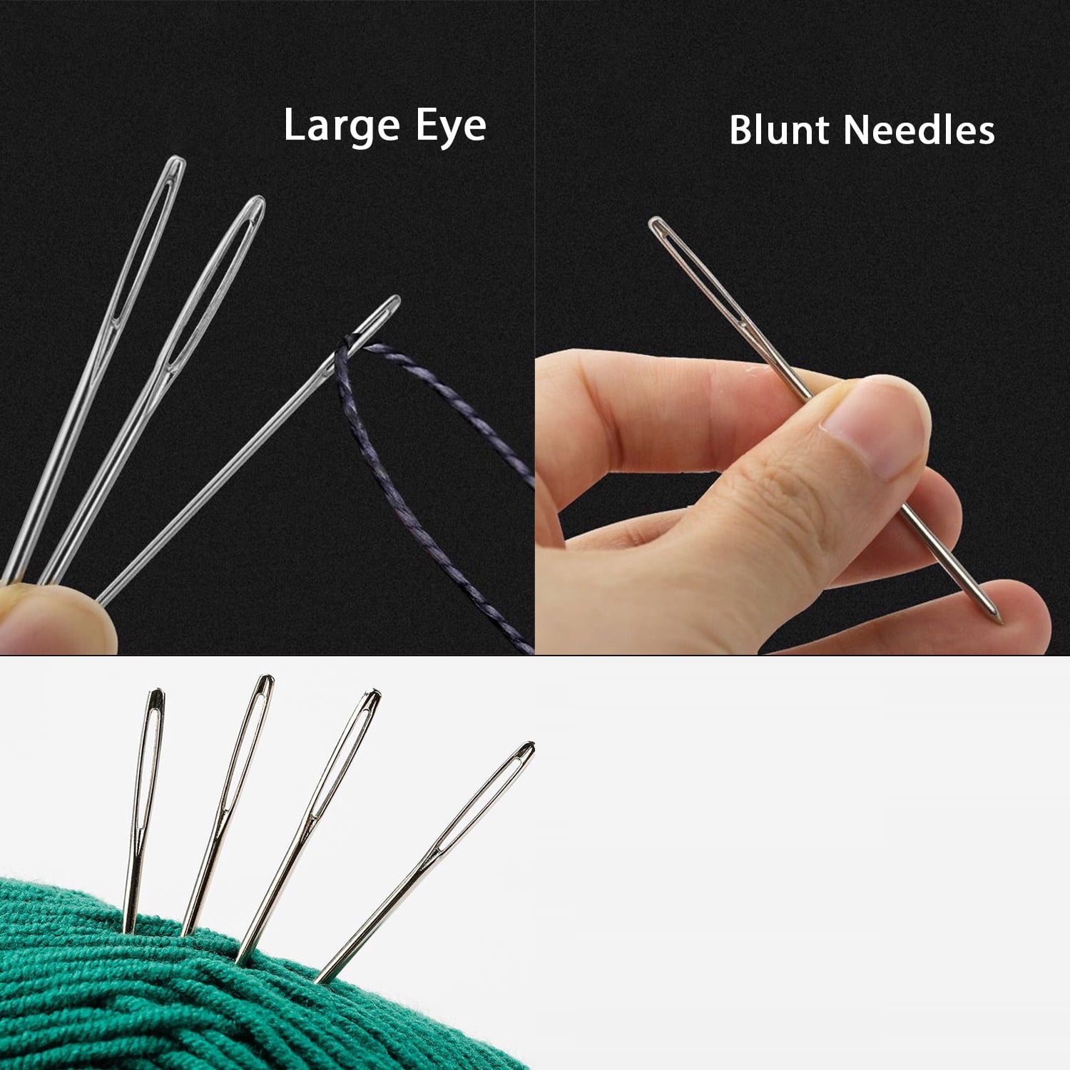 9 Pcs Large Eye Sewing Needles with Threader，Blunt Tip Tapestry Needles for Crochet, Knitting, Embroidery & Yarn Crafts, 3 Sizes (2.05, 2.36, 2.76 in)