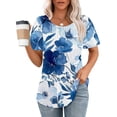 thumbnail image 2 of Women's Summer Casual Round Neck Tops Tunic Ladies Short Sleeve Longline Pleated Blouses Loose Trendy Floral Printed Tunic Tops Dressy Casual Office T Shirts Blouses, 2 of 5