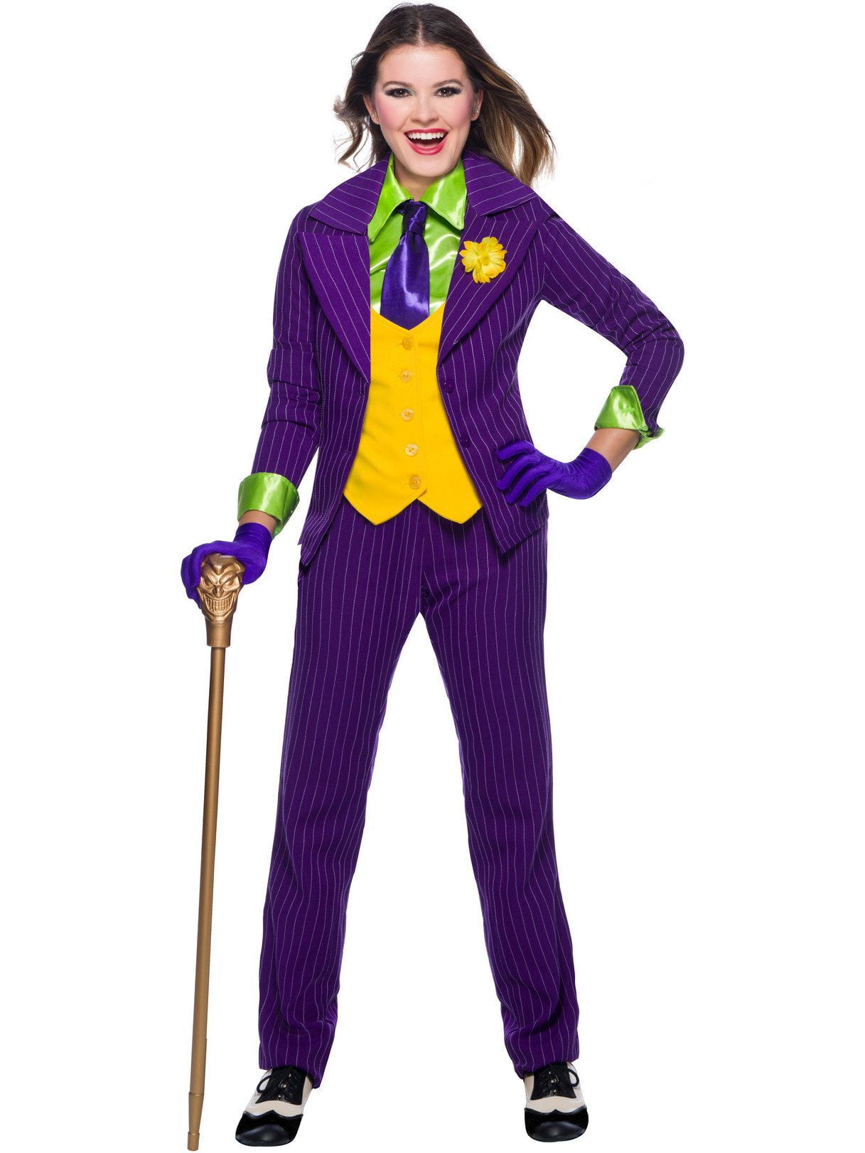 Men's 4 Button Shiny Shadow Striped Suit w/ Vest Joker Costume 2915V Black 