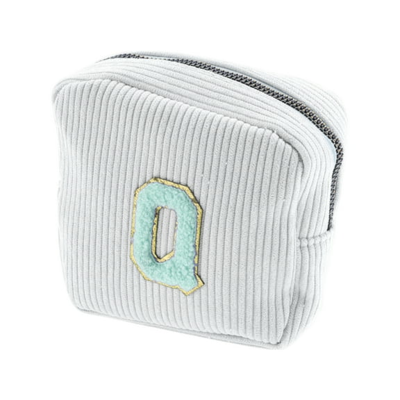 Unique Bargains 1 Pc Letter Q Pattern Makeup Bag for Travel White Corduroy