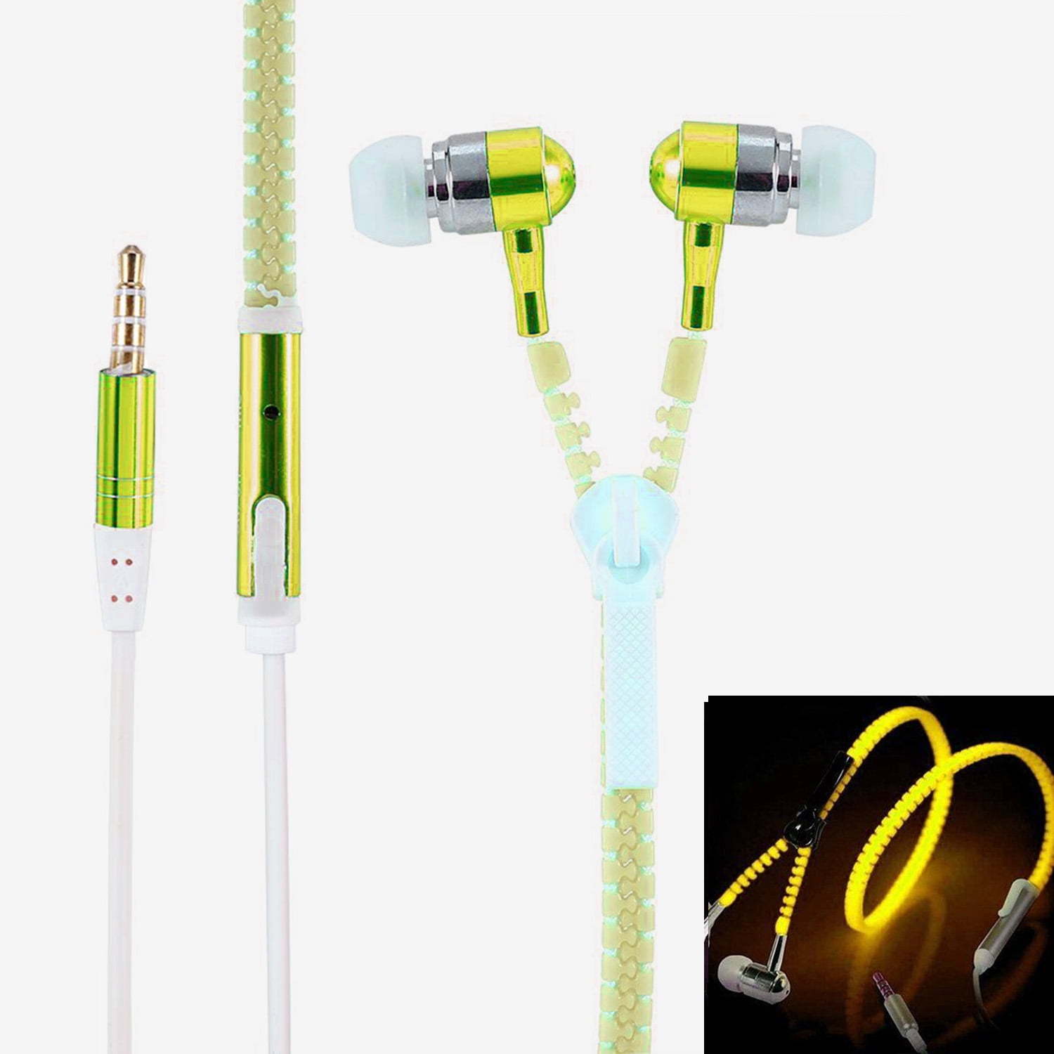 Glow Zipper Headphone Earphone Headset 3.5mm InEar Luminous Headphones Earbud