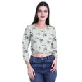 thumbnail image 1 of Moomaya Haut Court à Manches Longues pour Femmes Imprimé Col Rond T-Shirt Crop Top, 1 of 4