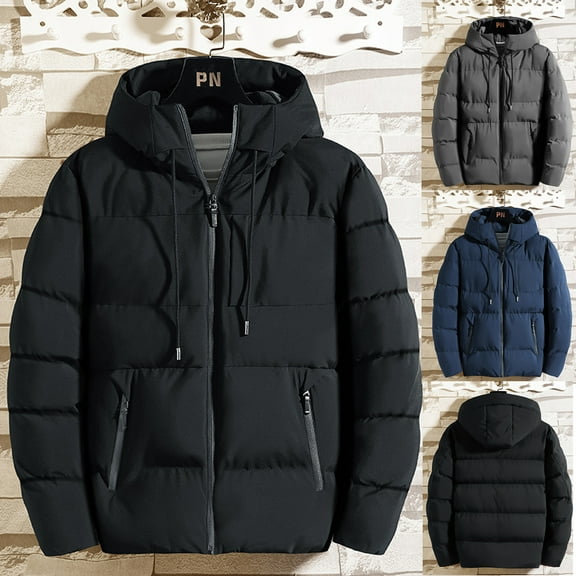 Brondbend Men's Coat Men’s Jacket Hooded Long Sleeved Zipper Pocket Outerwear Solid Color Warm Jacket Loose Fit Anniversary Tops Black