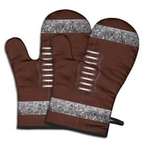 Cute Oven Mitts,Brown Silver Football Pattern Oven Mitt 2-Pack Set,Kitchen Gloves for Oven,Heat Resistant Oven Mitts 7.7"x12"