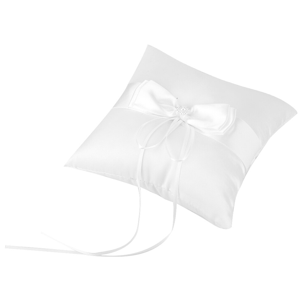 Coussin Porte-alliances De Mariage - Carré 20x20 Cm, Nœud Papillon, Cœurs Strass, Choix De Couleurs