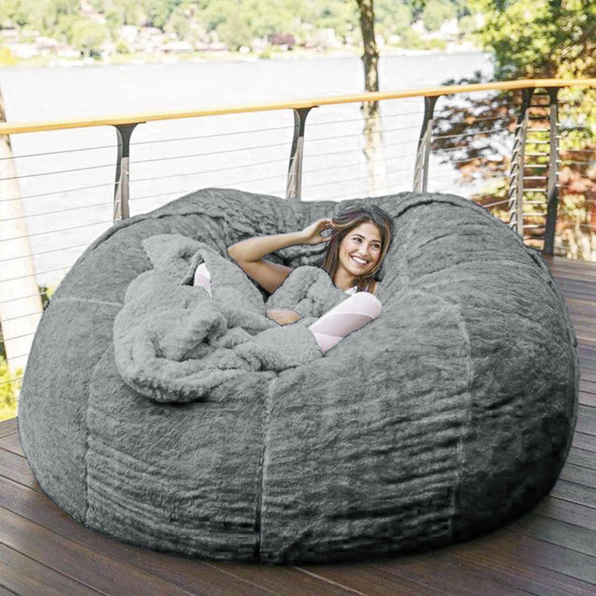 5ft Storage Bean Bag Chair Cover No Filler Soft Fluffy Beanbag Cover Stuffable Beanbag Cover Round Lazy Sofa Bed Cover Without Filling for Living Room