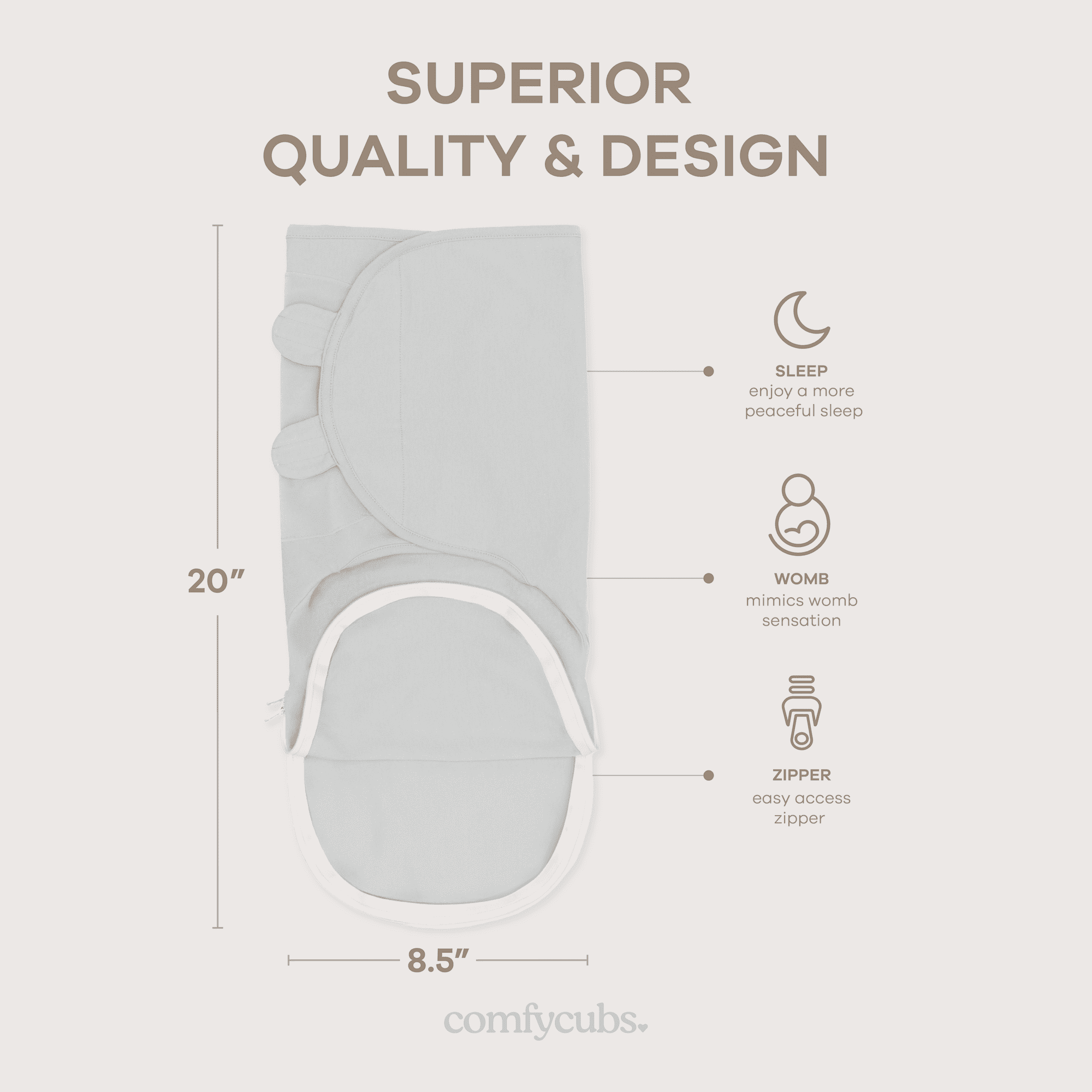 Comfy Cubs Swaddle Blankets for Baby, Easy Adjustable with Easy Access Zipper (Small, Stone, Pacific Blue, Sage)