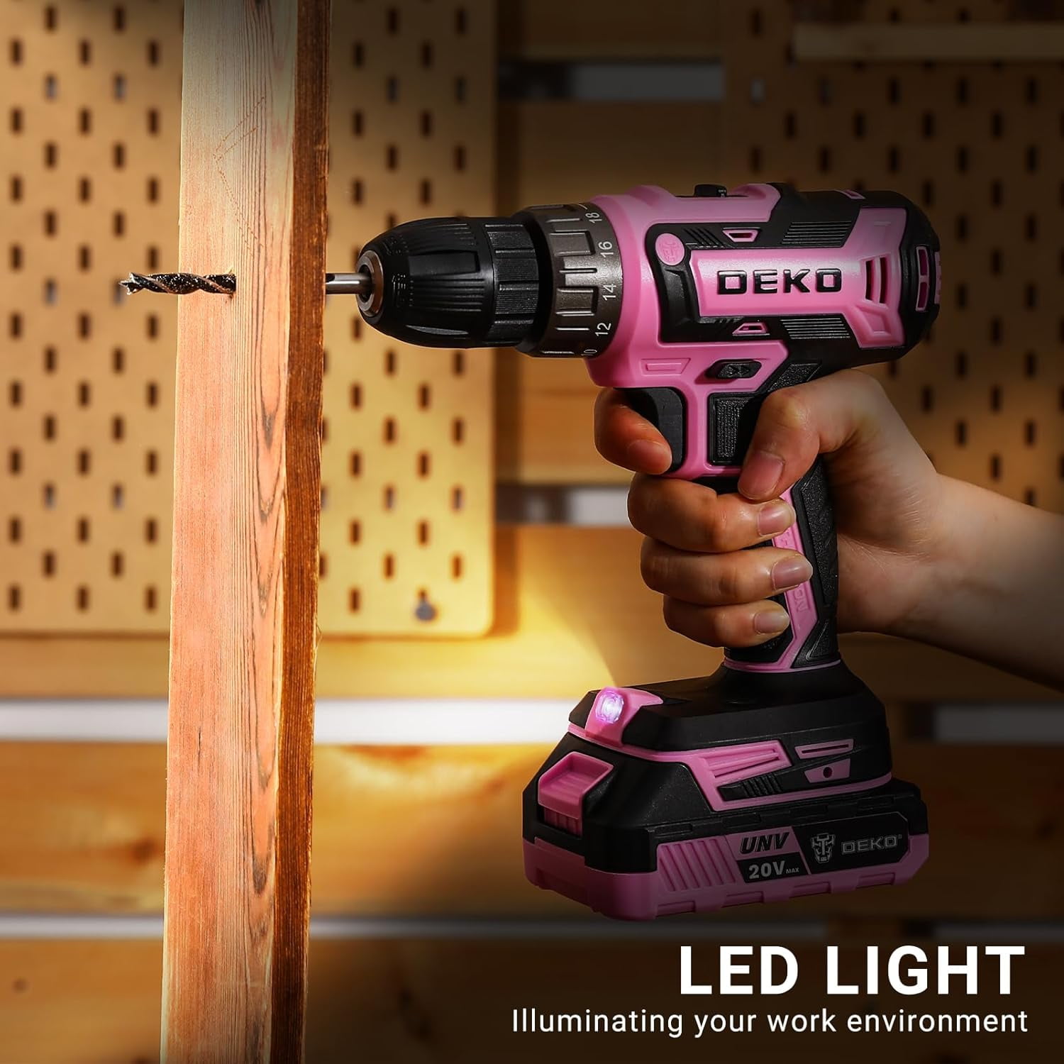 Power Drill Cordless: DEKO PRO Pink Cordless Drill 20V Electric Power Drill Set Tool for Women Drills Cordless with Battery and Charger Drill Driver 20 Volt Drill Driver Kit