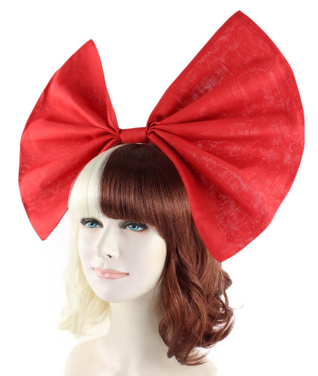 Two Tone Short Curly Wigs With Bangs Red Bowknot For Cosplay Costume Halloween Half Blonde Half Brown Walmart Com