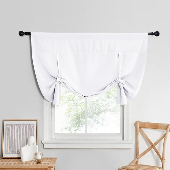 NICETOWN Tie Up Curtains for Windows, Thermal Insulated Room Darkening Window Curtain Rod Pocket Privacy Blackout Drapes for Kitchen Bathroom, Pure White, 52"x45", 1 Piece
