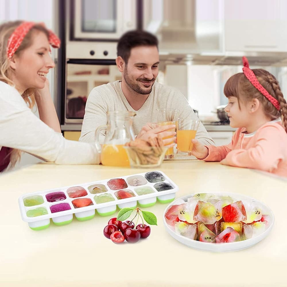 Dsseng 4Pcs Ice Cube Tray with Lid Silicone Ice Cube Moulds Ice Cube Makers Silicone Square 14 Grids Ice Maker Mould Easy Release