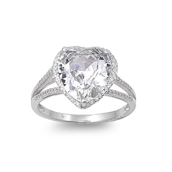 Embraced Heart Cubic Zirconia Ring Sterling Silver 925