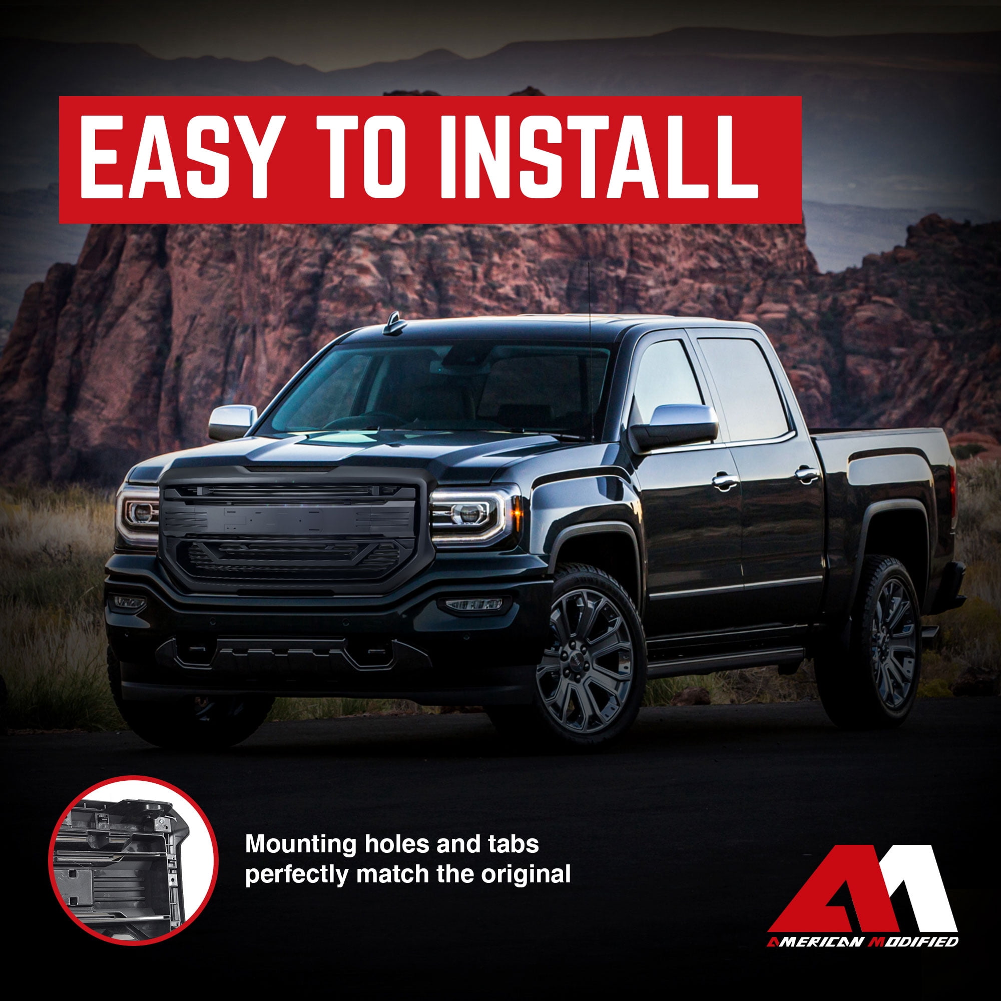 AMERICAN MODIFIED Armor Grille for 2016-2018 GMC Sierra 1500, Matte Black